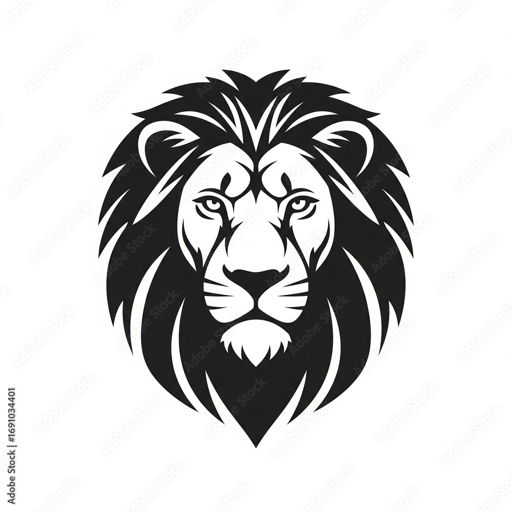 Fototapeta premium Bold black and white lion head emblem