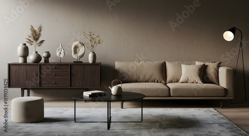 Modern Living Room Interior with Minimalist Furniture and Neutral Decor