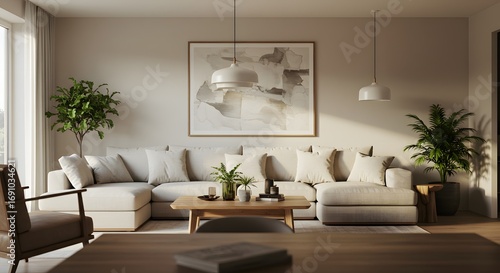 Modern Living Room Interior with Natural Light and Neutral Tones