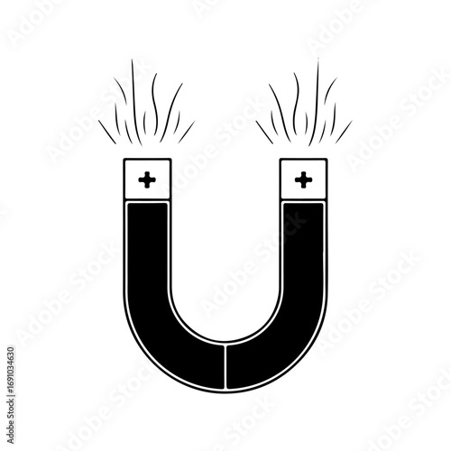 U shaped magnet attracting small particles demonstrating magnetic force and physics principles vector