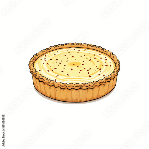 Cartoon Style Custard Tart with Sprinkles and Fluted Crust Design.