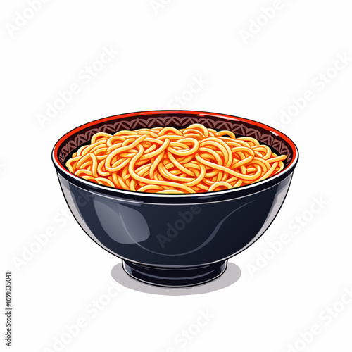 CartoonStyle Bowl Filled with Noodles and Purple Accents.