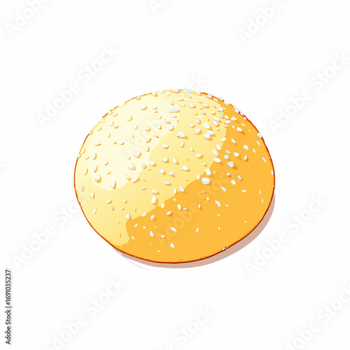 CartoonStyle Sesame Seed Bun with Yellow Dough and White Seeds.
