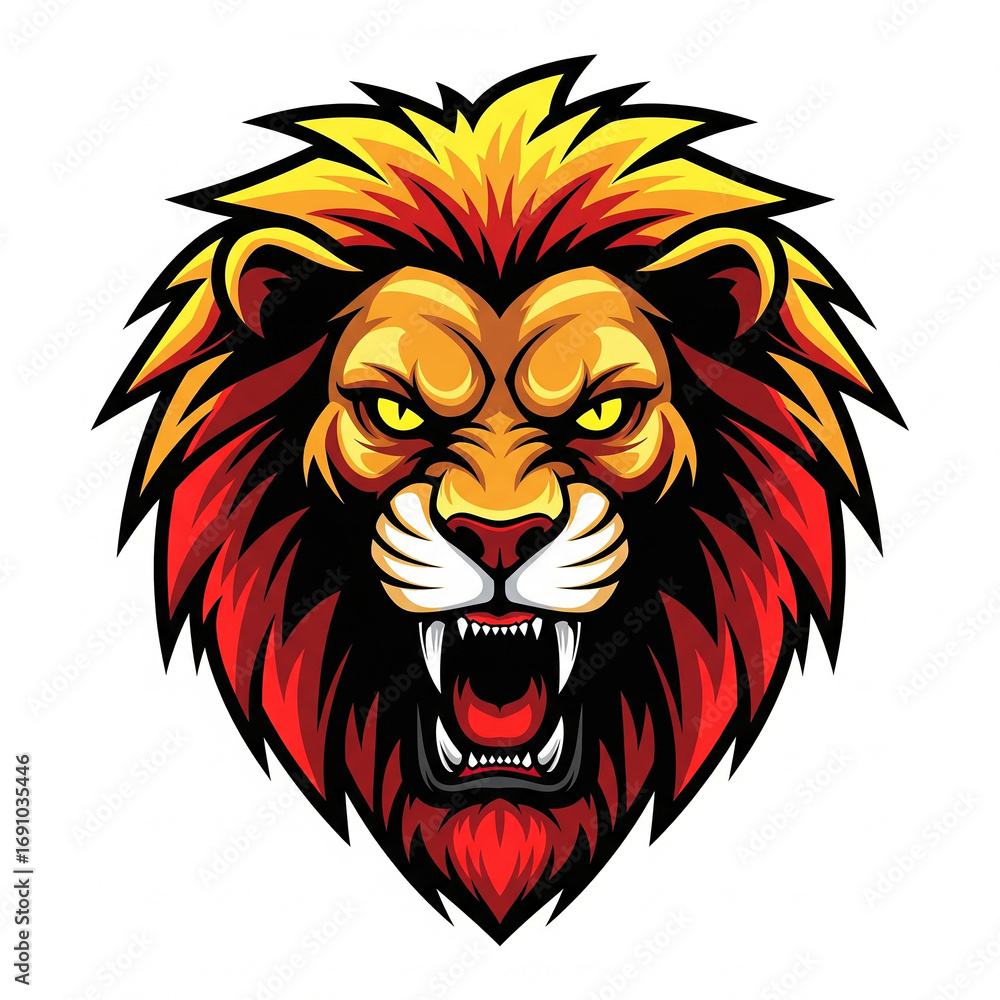 Obraz premium Fierce roaring lion head with fiery mane
