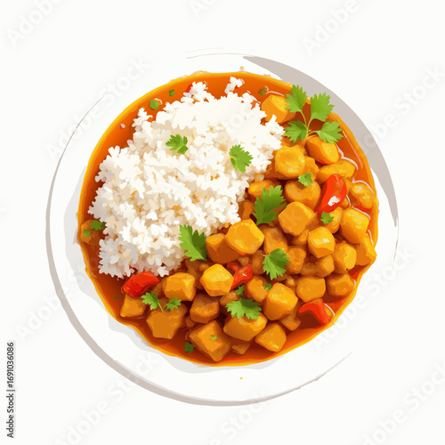 Colorful Illustration of a Plate of Curry and Rice.