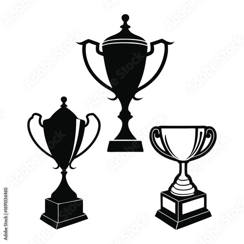 Black Trophy Cup Silhouette Vector Set | Champion Prize Icon Collection