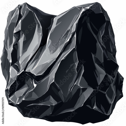 Dark Glossy Irregularly Shaped Black Rock Stylized 3D Render.