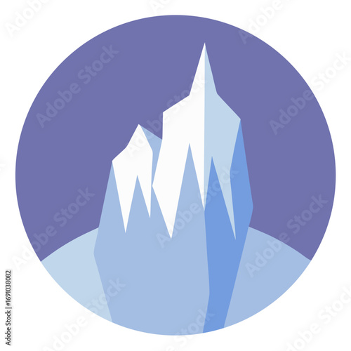 Vector illustration of icy mountain peaks and landscape under a clear sky