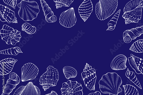 Frame with seashells. Hand drawn vector illustration.