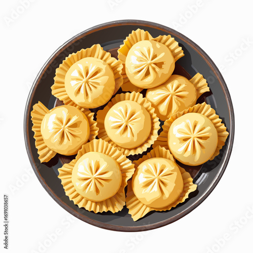 Delicious Dumplings on a Plate Artistic Illustration of Steamed Food.