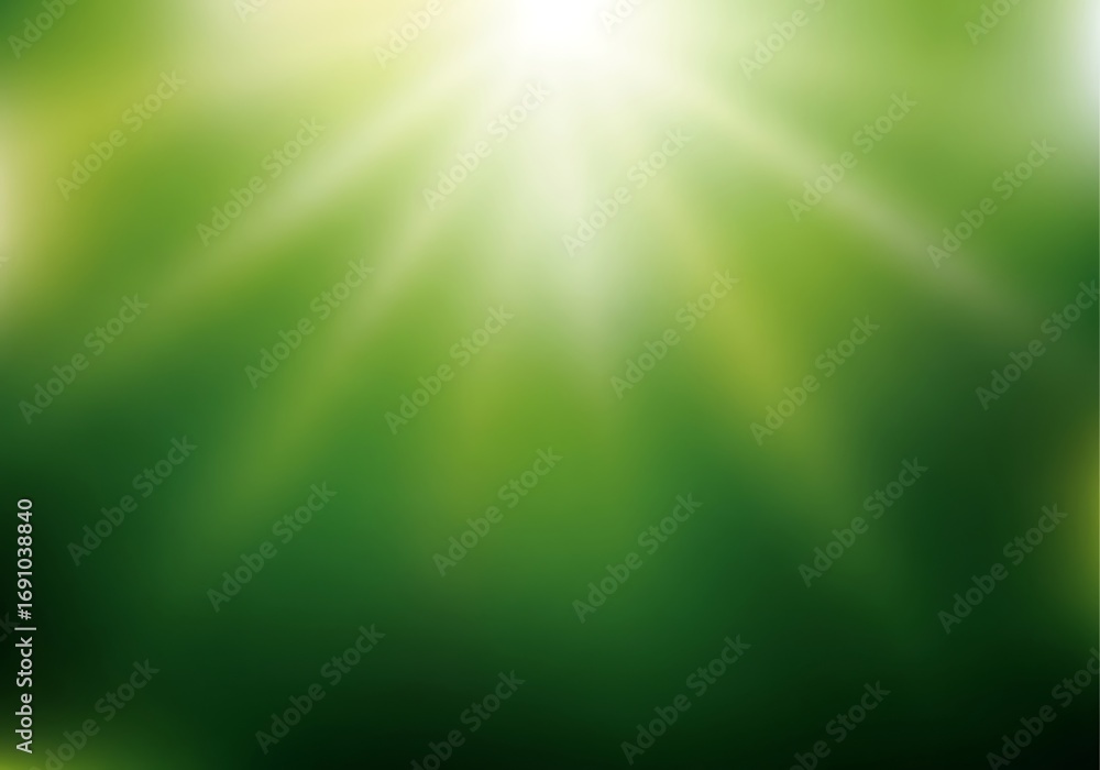 Obraz premium A vibrant, soft-focus backdrop featuring radiating light and a gradient of lush green tones, creating a peaceful and tranquil atmosphere.