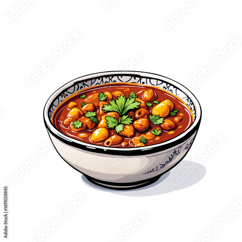 Delicious Hearty Stew in a Decorative Bowl with Fresh Parsley Garnish.