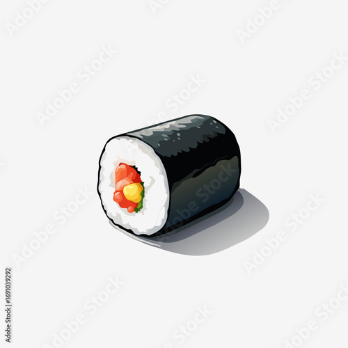 Delicious Rolled Sushi with Colorful Fillings and Dark Seaweed Wrapper.