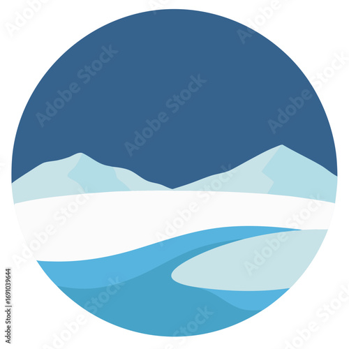 Serene arctic landscape vector illustration of icy shores mountains and snow dunes