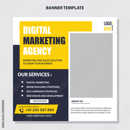 Digital Marketing Agency Social Media Post, Online business webinar banner template, Corporate Business Promotion Social Media Web Banner, Square Flyer Template, Corporate conference,