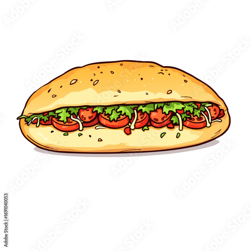 Delicious Sub Sandwich with Tomatoes Lettuce and Creamy Dressing.
