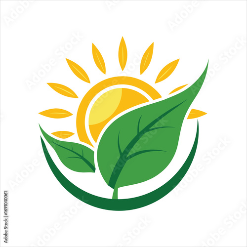 Sun and Leaf Natural Logo Vector Design