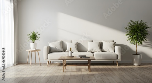 Modern Living Room with Natural Light and Plants - Minimalist Interior Design