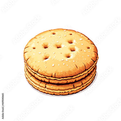 Detailed Illustration of a Stacked Sweetened Biscuit with Blue Filling.