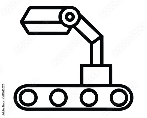 Modern Robotic Arm on Conveyor System Icon Illustrating Factory Automation