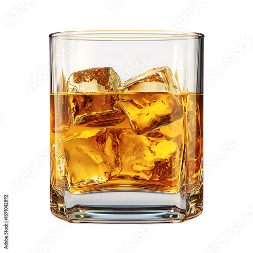 Classic whisky tumbler glass filled amber PNG