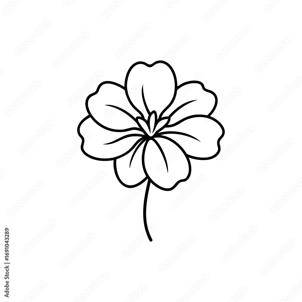 Obraz premium Simple minimalistic flower drawing in black and white with smooth stem silhouette vector