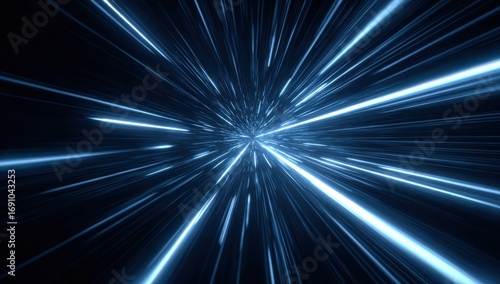 Abstract, radial lines of light streak across a dark space