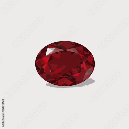OvalShaped Faceted Ruby Gemstone with Deep Red Color and Shadow.