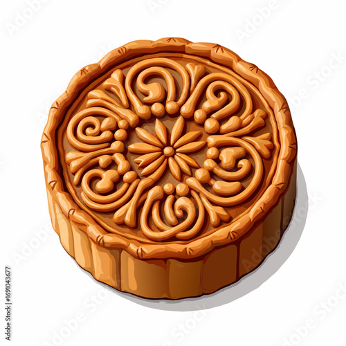 Ornate Decorative Mooncake with Intricate Design.