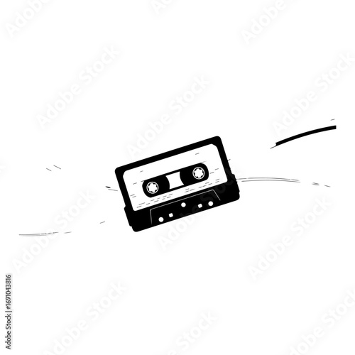 Vintage audio cassette tape nostalgic retro music media device hand drawn style vector