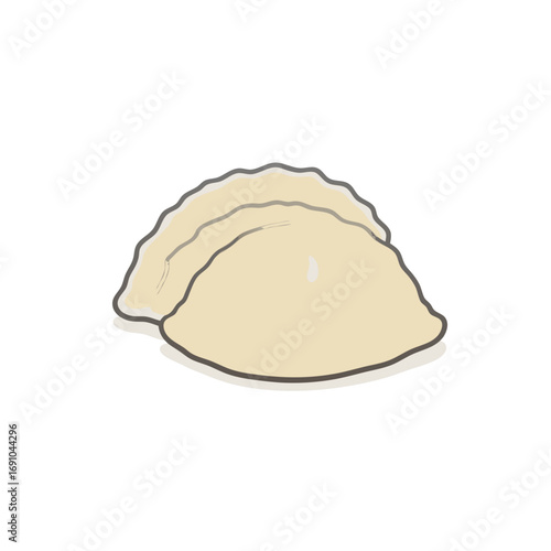 Simple vector illustration of a single pale Asian dumpling with a pleated crimped seam.