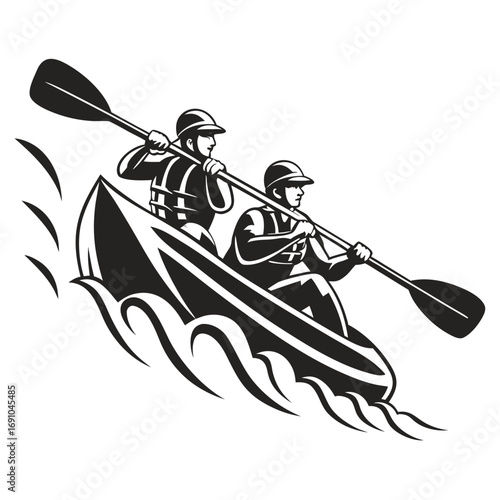 Rafting team paddling