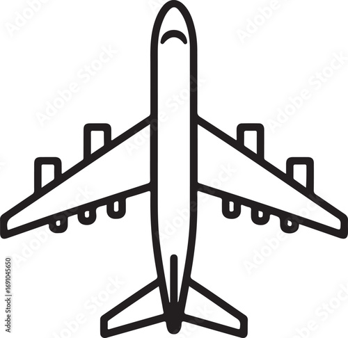 Simple Line Art Icon of a Commercial Airplane from Above