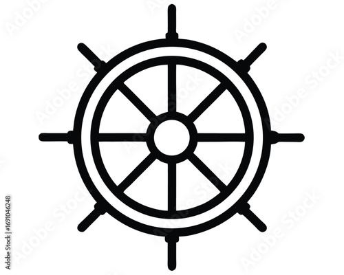 Nautical Ship's Wheel Icon on White Background for Marine Navigation