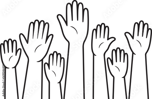 Diverse Hands Raised in Unity and Participation