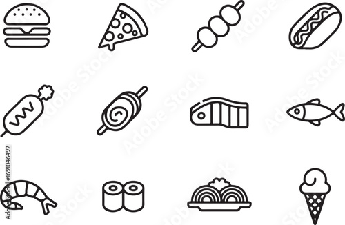 Diverse Food Icons: A Collection of Delicious and Appetizing Treats