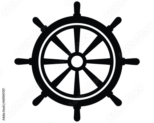 Simple Black Ship Wheel Icon Vector Graphic for Nautical Design