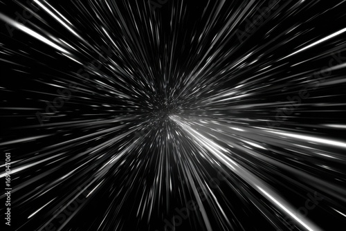 Hyperspace travel effect.  Grayscale streaks radiate from central point