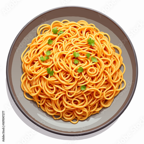 Vibrant Colorful Dish of Spaghetti with Herbs.