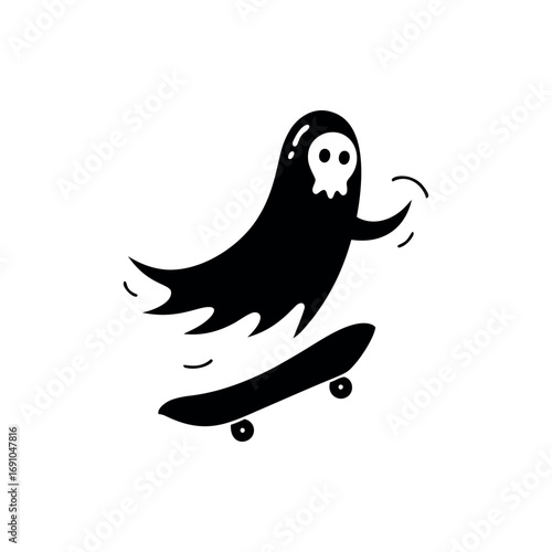 Radical ghost on a skateboard, catching some sick air, vector art silhouette
