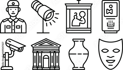 Museum icons representing security art and architecture