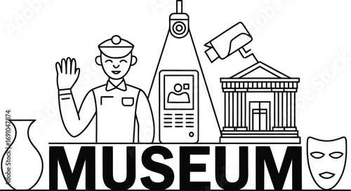 Museum security and artifacts illustration