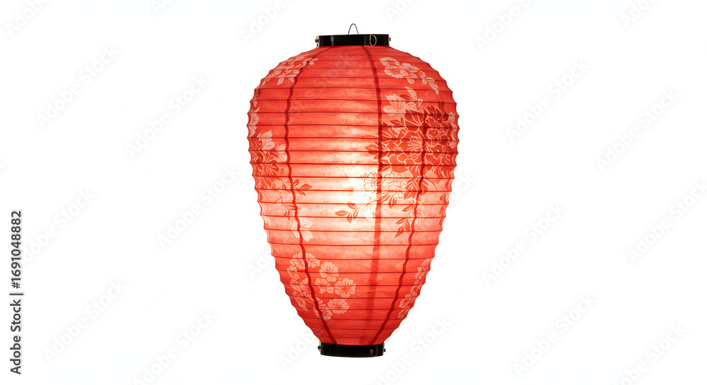 Obraz premium Japanese Lantern's Warm Glow: Illuminated Japanese paper lantern hanging, casting a warm inviting ambiance and the allure of traditional celebration. 