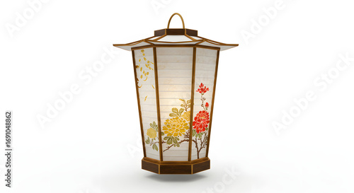Wallpaper Mural Illuminated Lantern of Tranquility: A delicate and vibrant traditional lantern, its warm light emanating from within, painted with beautiful floral art and emanating tranquility and grace.  Torontodigital.ca