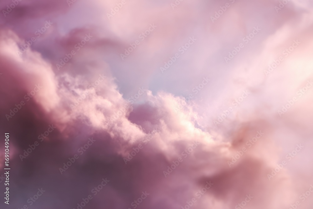 Fototapeta premium abstract dreamy sky background with pink and lavender clouds softly illuminated by sunlight concept of romantic pastel banner template for creative design and modern presentation