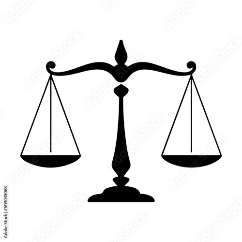 Symbolic scales of justice representing fairness law and legal decisions in a classic silhouette style vector