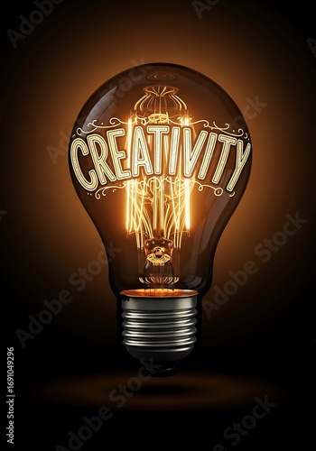 Illuminated vintage light bulb showcasing the word 