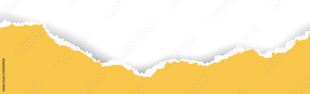 Obraz premium Ripped yellow paper with torn edges. Piece of teared sheet for frame, header and template design. Textured cutout shape for banner and collage. Rough stripe for scrapbooking.