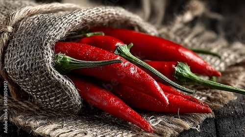 Vibrant red chili peppers bursting with flavor and spice captured in rustic texture