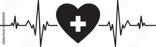 Heartbeat SVG,  Heart icon with heartbeat line symbolizes health and wellness